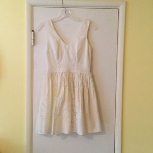 Aqua sleeveless yellow eyelet dress
